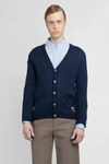 Gucci Blue Cardigan In Slim Wool With Embroidery Logo  In Blue