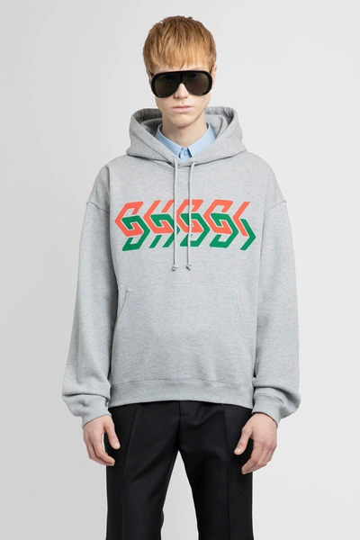 Gucci Chain Print Hooded Sweatshirt In Grey