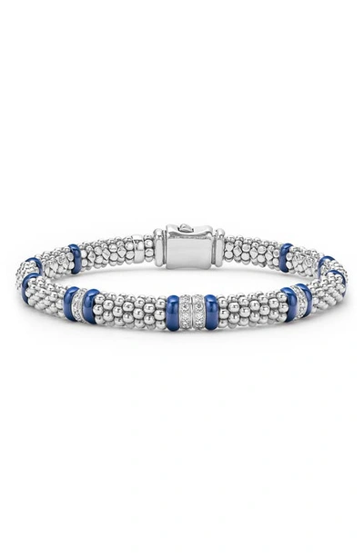 Lagos Four Station Diamond Blue Caviar Bracelet In Sterling Silver In Marine