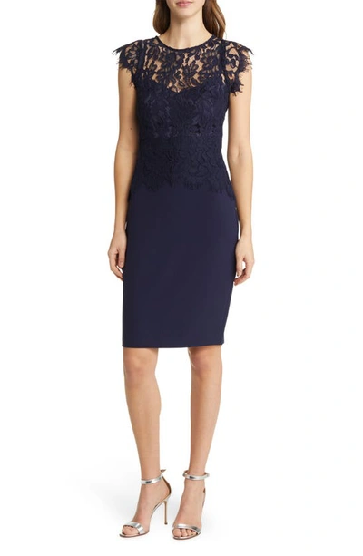 Vince Camuto Lace Peplum Dress In Navy