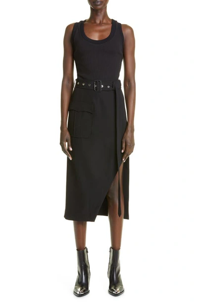 Alexander Mcqueen Women's Wool-cotton Belted Midi-dress In Black