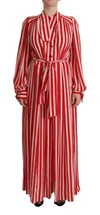 Dolce & Gabbana White Red Silk A-line Shift Gown Dress In Red