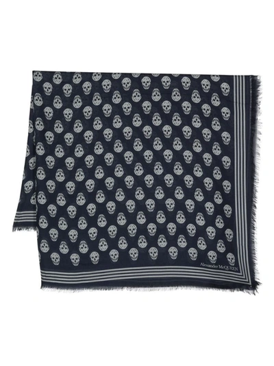 Alexander Mcqueen Scarf With Print In Blue