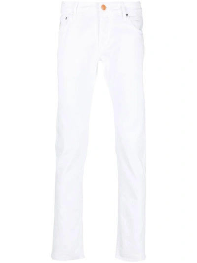 Hand Picked Slim-cut Logo Patch Jeans In White