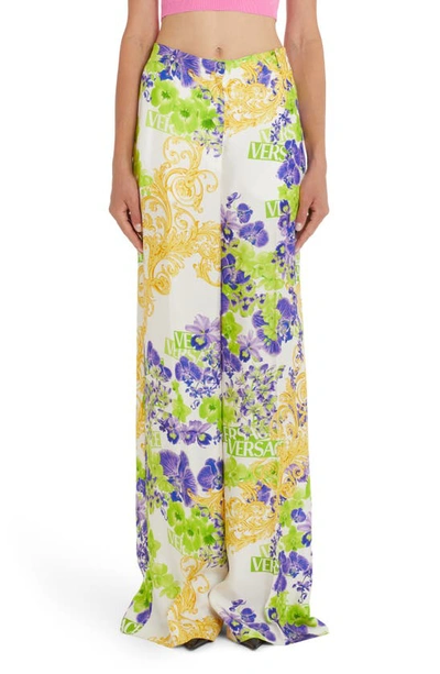 Versace Floral Print Straight-leg Pants In Multicolour