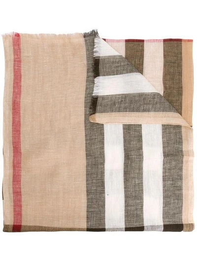 Burberry Lightweight Check Linen Scarf In Camel