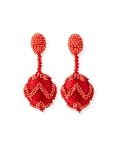 Oscar De La Renta Beaded Chevron Ball Drop Clip-on Earrings, Red In Orange