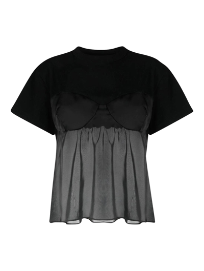 Sacai Flared Semi-sheer T-shirt In Black