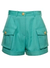 Balmain Light Blue Shorts With Cuff And Jewel Buttons In Wool Woman In Green