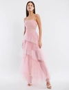Bcbgmaxazria Oly Tiered Ruffle Tulle Evening Gown In Bridal Rose