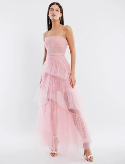 Bcbgmaxazria Oly Tiered Ruffle Tulle Evening Gown In Bridal Rose