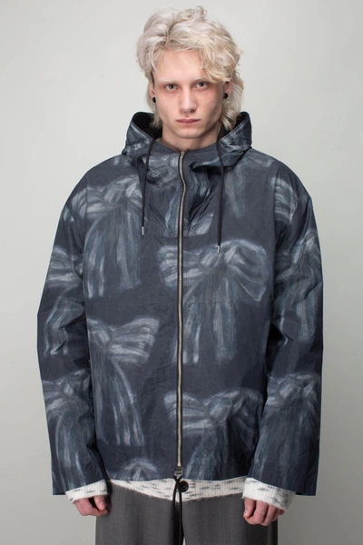 Acne Studios Bow-print Hooded Jacket In Black/dark Blue
