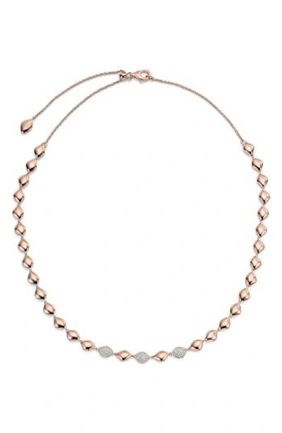 Monica Vinader Nura Teardrop Mix Link Necklace In Rose Gold/ Diamond