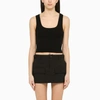 Wardrobe.nyc Ribbed Scoop Neck Sleeveless Crop Tank In Black