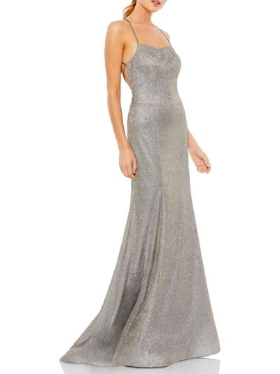 Ieena For Mac Duggal Womens Lace-up Trumpet Evening Dress In Grey