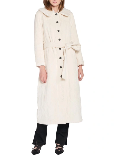 En Saison Womens Quilted Pointed Collar Long Coat In Beige