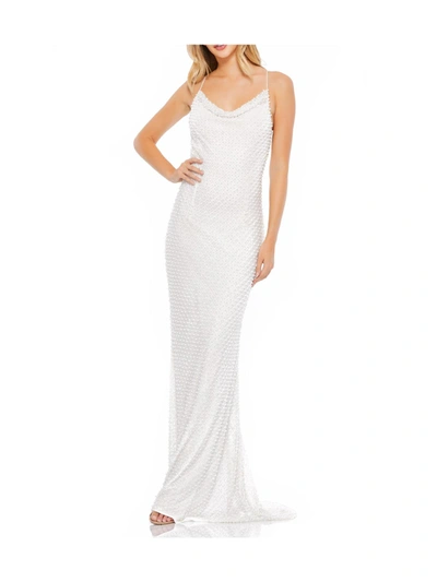 Mac Duggal Womens Embellished Lace-up Evening Dress In White