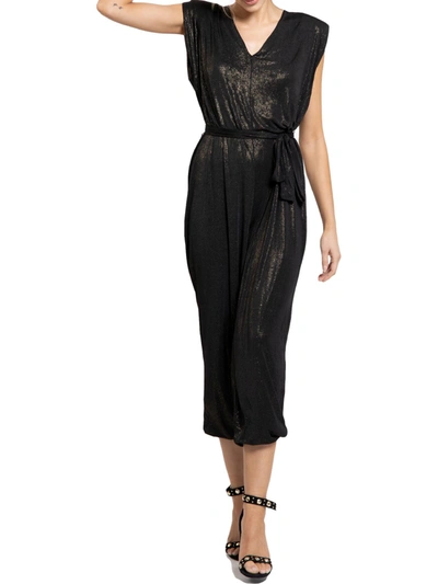 Bishop + Young Harlowe Womens Shimmer Cropped Jumpsuit In Black
