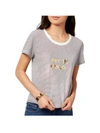 BOW & DRAPE JUNIORS JUST IN QUESO WOMENS FESTIVE SEQUINED LOGO T-SHIRT