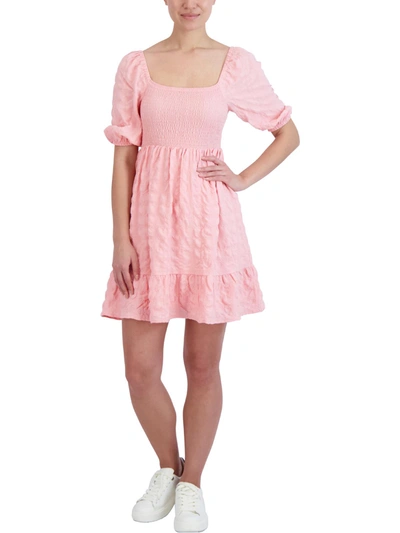Bcbgeneration Womens Puff Sleeve Short Mini Dress In Pink