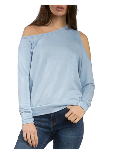 Elan Womens One Cold Shoulder Wide Neck Pullover Top In Blue