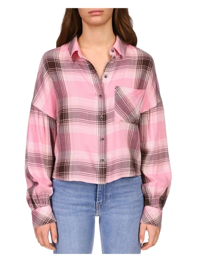 Sanctuary The Cabin Womens Plaid Collared Button-down Top In Pink
