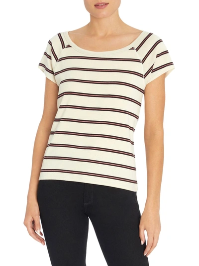 Three Dots Womens Striped Cap Sleeve T-shirt In White