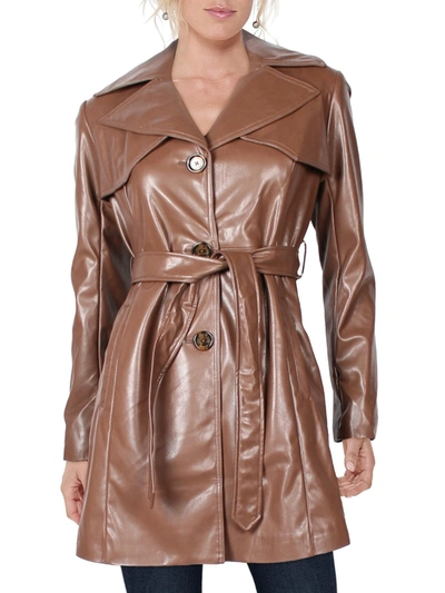 Sam Edelman Womens Faux Leather Cold Weather Trench Coat In Brown