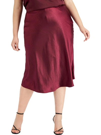 Bar Iii Plus Womens Satin Calf Midi Skirt In Red