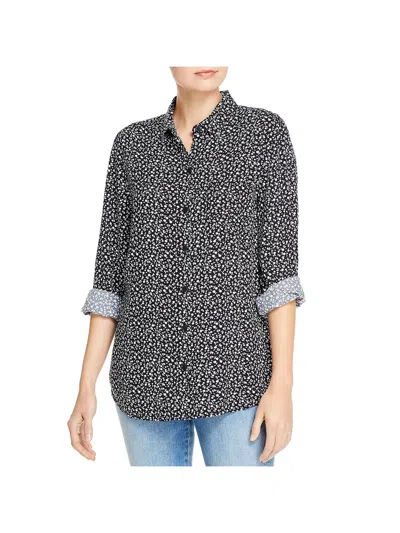 Beachlunchlounge Alanna Womens Collared Printed Button-down Top In Black