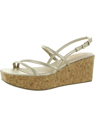 Sun + Stone Bella Womens Faux Leather Buckle Wedge Sandals In White