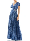 Mac Duggal Womens Sequined Maxi Evening Dress In Blue