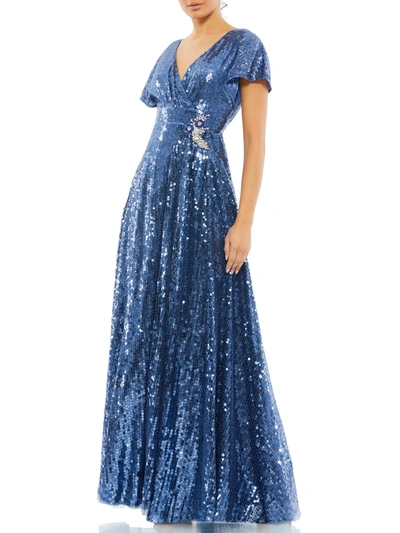 Mac Duggal Womens Sequined Maxi Evening Dress In Blue