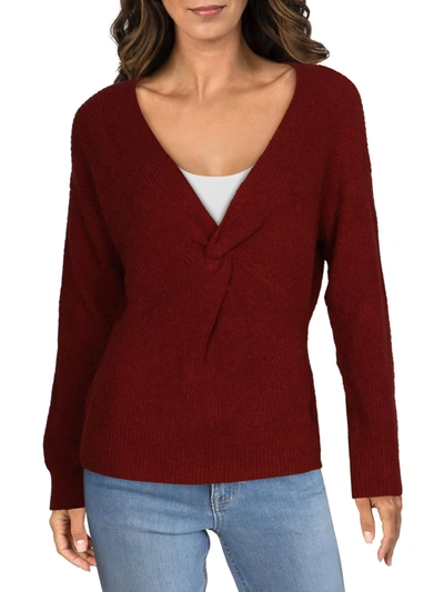 Matty M Womens Front Knot V-neck Pullover Sweater In Red
