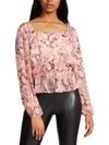Steve Madden Womens Snake Print Peplum Blouse In Pink