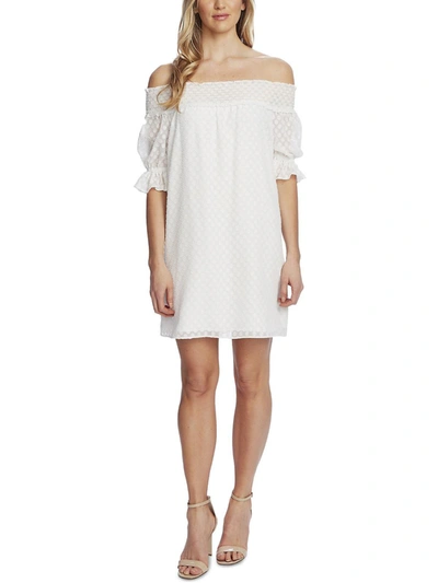 Cece Womens Smocked Clip Dot Mini Dress In White
