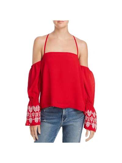 Banjara Womens Embroidered Off-the-shoulders Pullover Top In Red