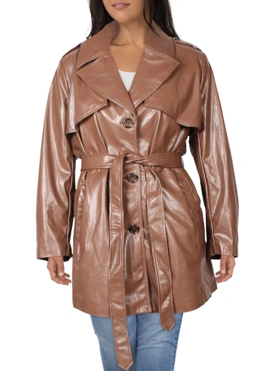 Sam Edelman Plus Womens Faux Leather Cold Weather Trench Coat In Brown