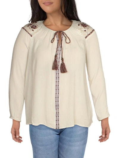 Silver Jeans Co. Womens Tassels Lace Blouse In Beige