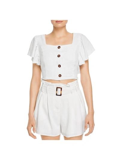Charlie Holiday Bayview Womens Bell Sleeve Button Front Crop Top In White