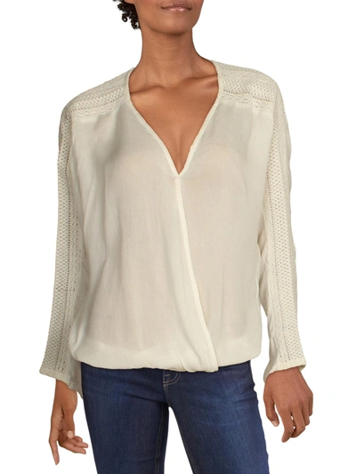 Silver Jeans Co. Womens Cotton Lace Trim Blouse In Beige