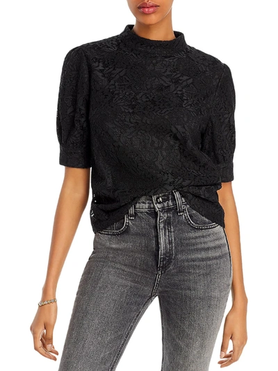 Aqua Womens Puff Sleeves Lace Overlay Blouse In Black