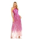 Mac Duggal Sequined Cross Front Mesh Detailed Gown In Hot Pink