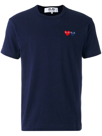 Comme Des Garçons Play Double Logo-patch Cotton T-shirt In Navy