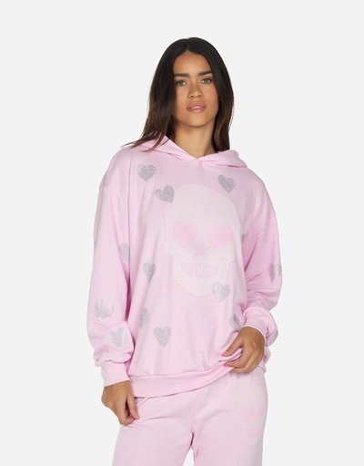 Lauren Moshi Harmony Crystal Pink Peace Love Skull In Peony Pink
