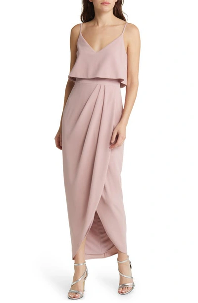 Xscape Scuba Crepe Popover Faux Wrap Gown In Rose ModeSens