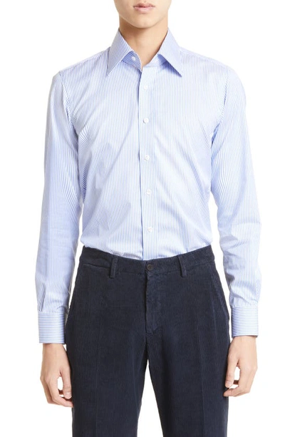 Thom Sweeney Bengal Stripe Cotton Poplin Button-up Shirt In Blue