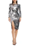 Dress The Population Natalie Sequin Long Sleeve Dress In Silver