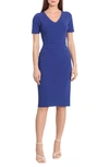 Maggy London Short Sleeve Midi Sheath Dress In Blue