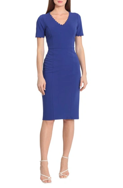 Maggy London Short Sleeve Midi Sheath Dress In Blue